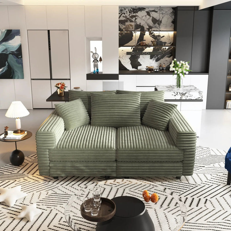 Convertible Deep Seat Sofa With Soft Pillows And Ottomans