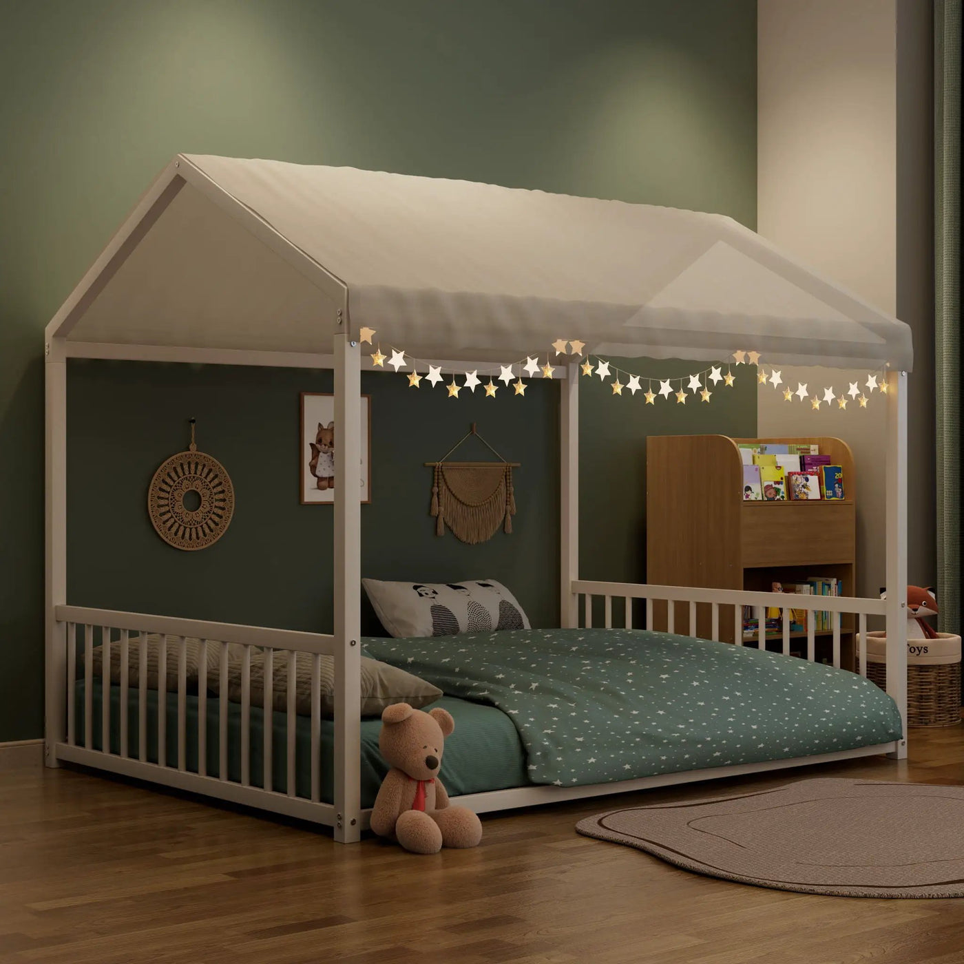 Montessori Style Floor House Shaped Bed With Safety Guardrails by HouseOfZazla