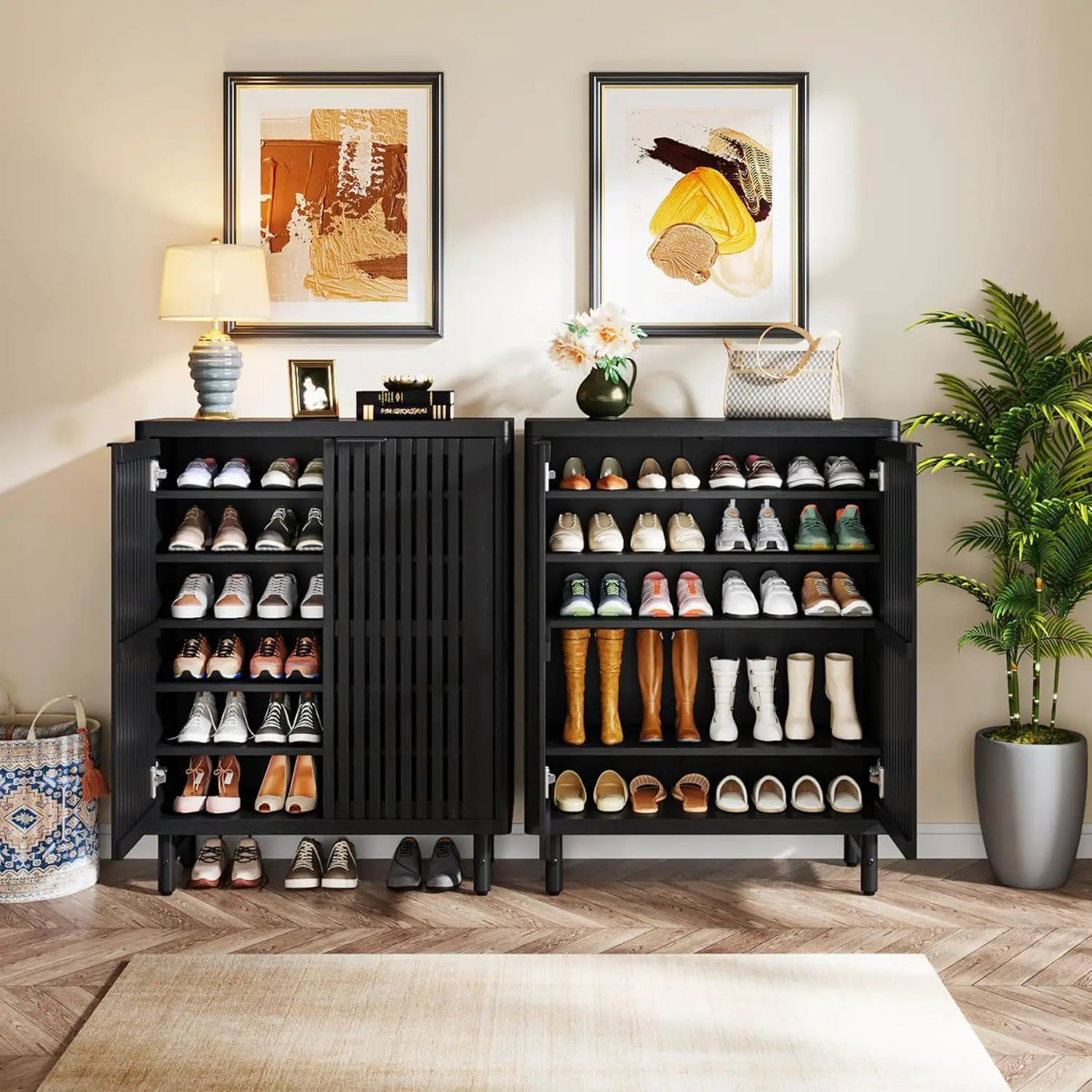 6 Tier Shoe Cabinet With Louvered Doors by HouseOfZazla