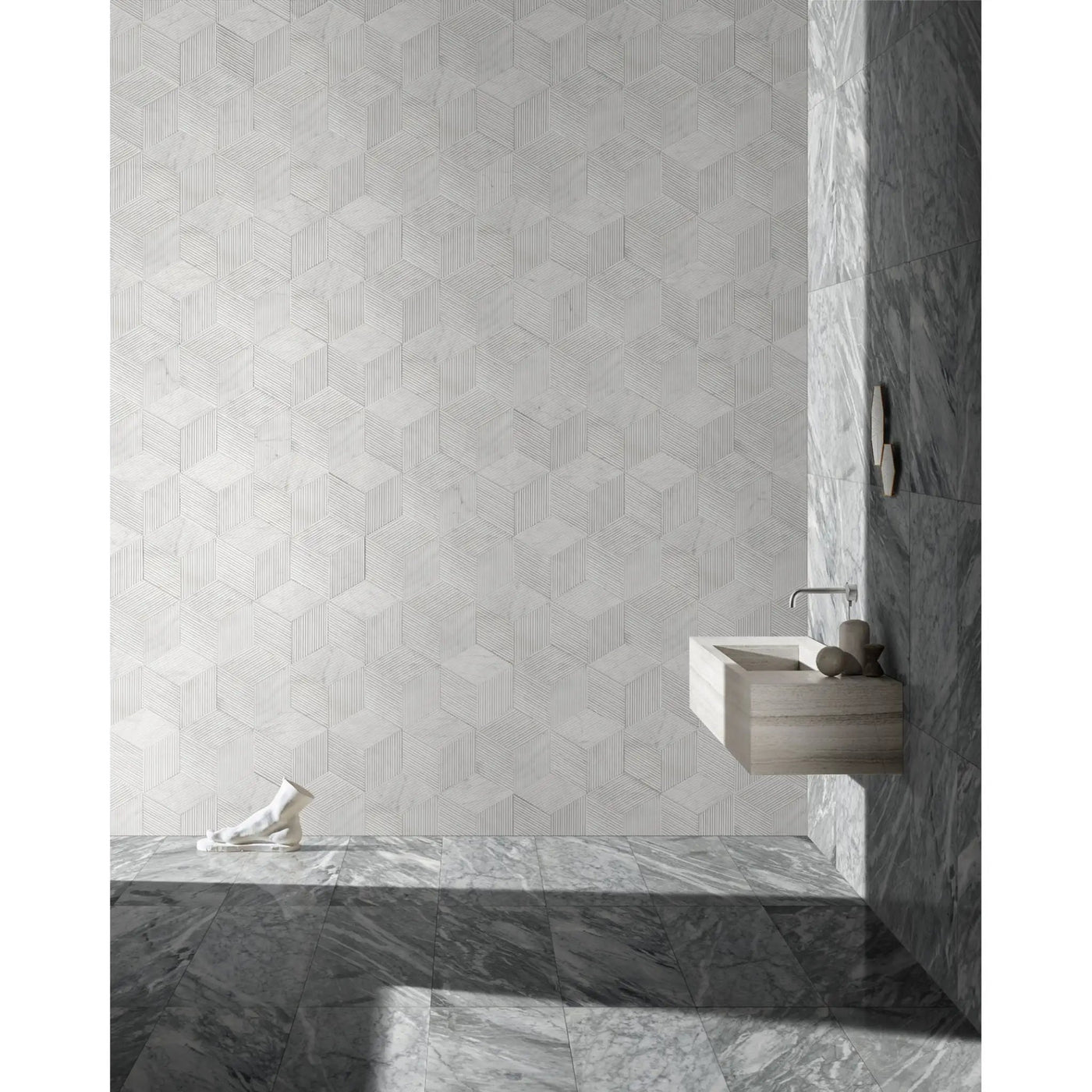 Hexagon Natural Stone Marble Tile, 3D Fluted (Set of 12) by HouseOfZazla