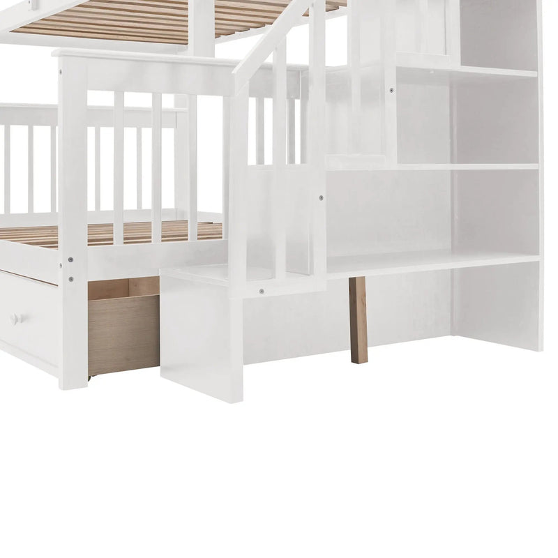 Stairway Bunk Bed With Storage And Guard Rail For Bedroom by HouseOfZazla