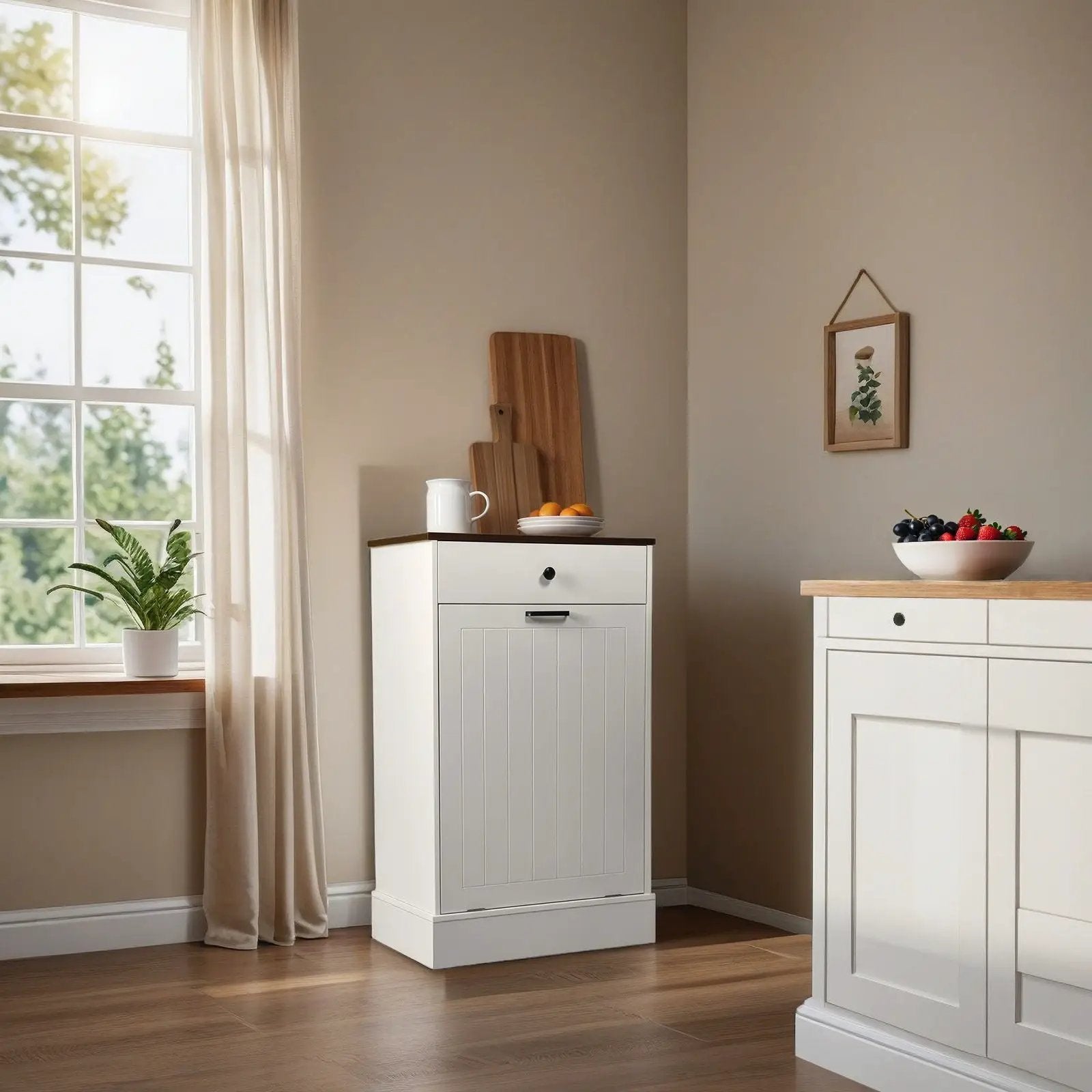 Tilt Out Trash Cabinet With Drawer, 10 Gallon Hamper - White by HouseOfZazla