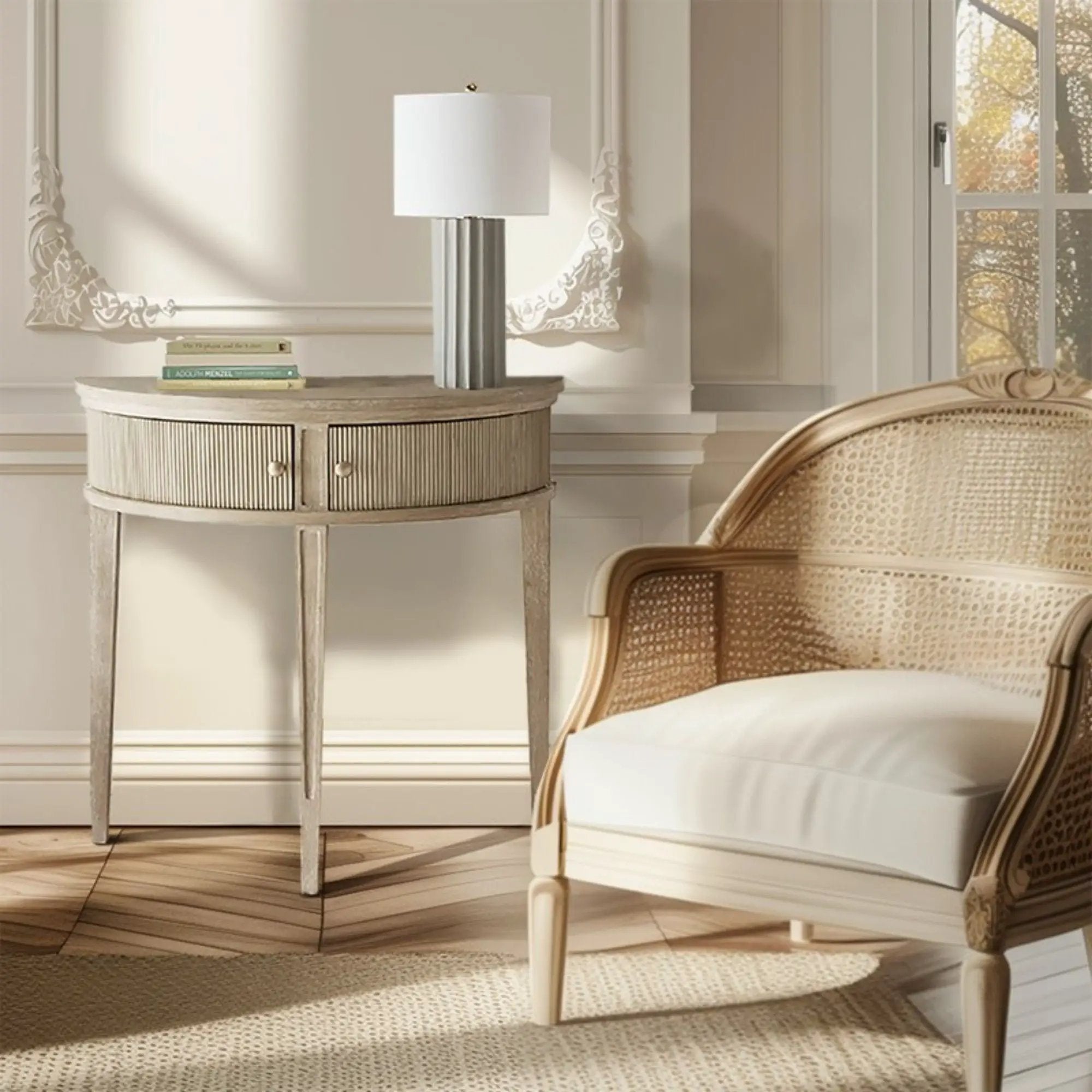 Vintage Inspired Storage Console Table With Fluted Doors by Unique Piece Furniture