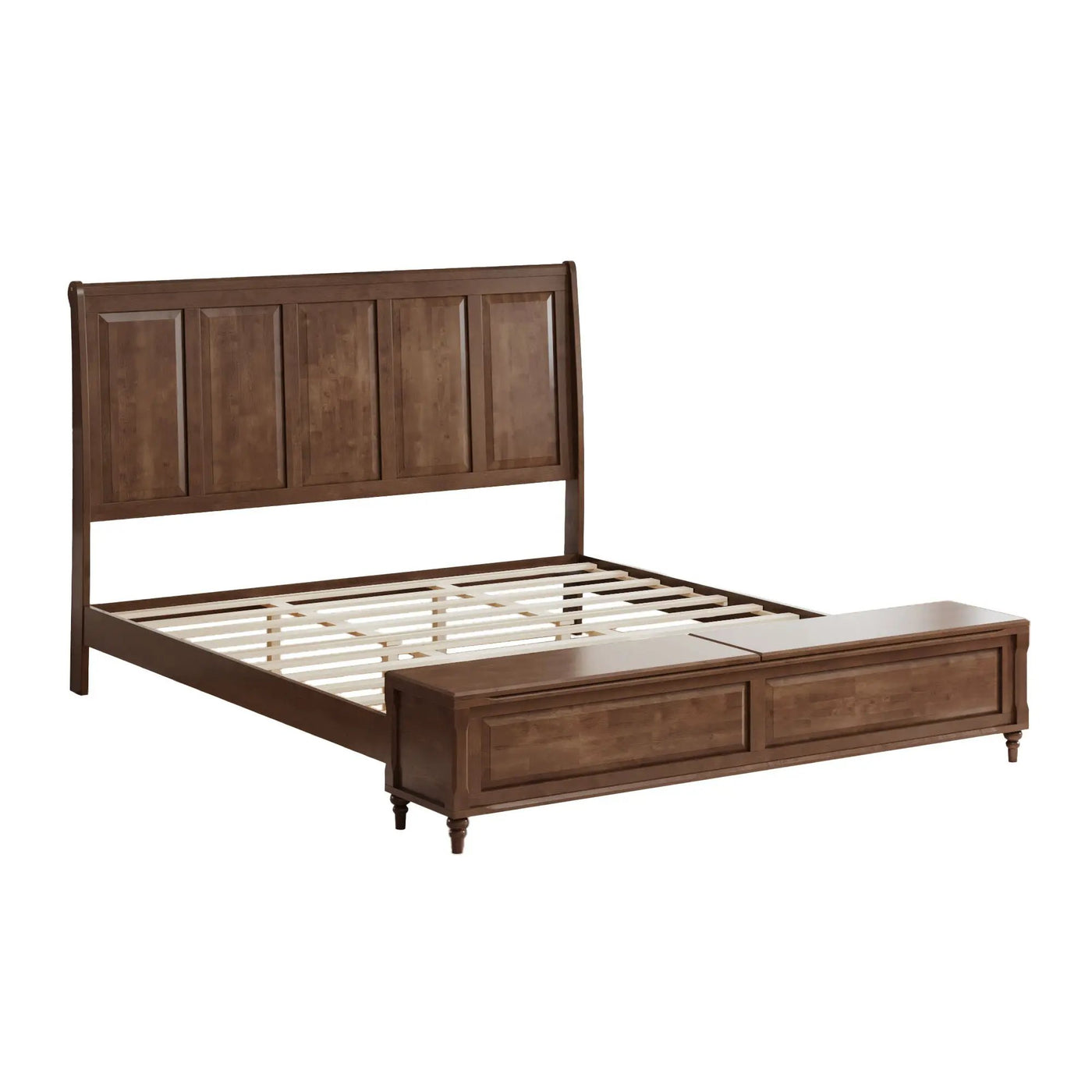 Sleigh Bed Frame With Tall Headboard And Storage Bench by HouseOfZazla