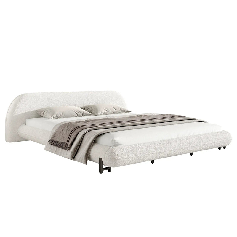 King Size Bed Frame with Boucle Fabric and Thick Headboard by HouseOfZazla