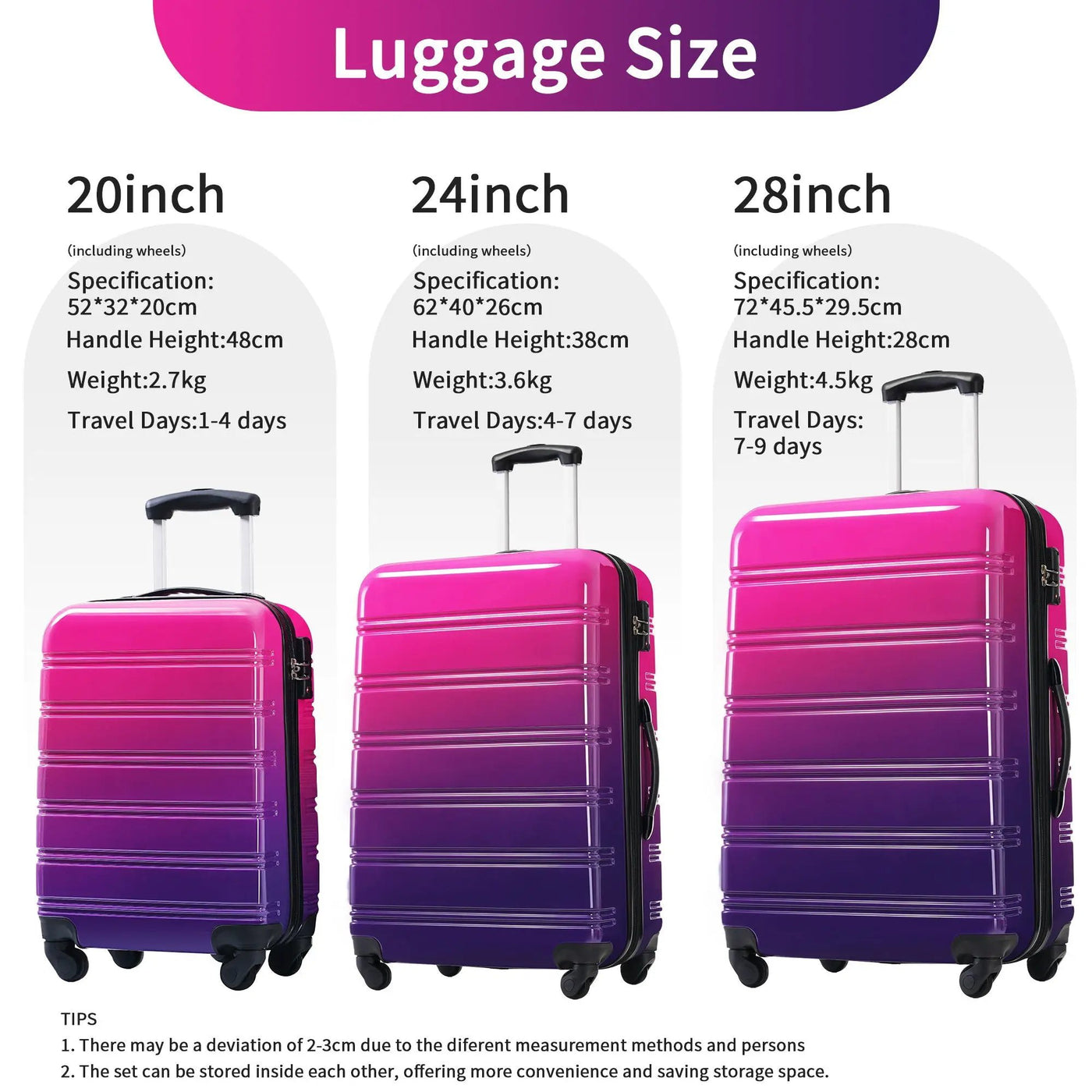 Hardshell Luggage Sets 3 Piece Gradient Color Expandable Suitcase With Spinner Wheels And Tsa Lock Lightweight 20" 24" 28" Available by HouseOfZazla