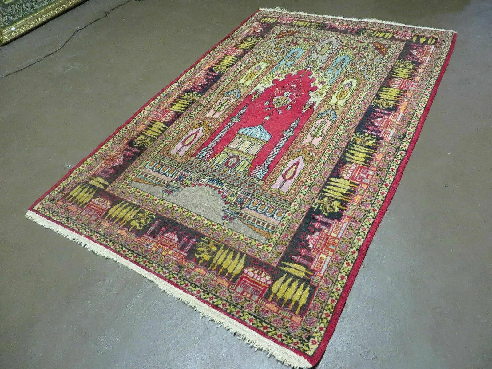 4' X 6' Antique 1920s Handmade Turkish Mehrab Design Wool Rug Lantern Beautiful by Jewel Rugs