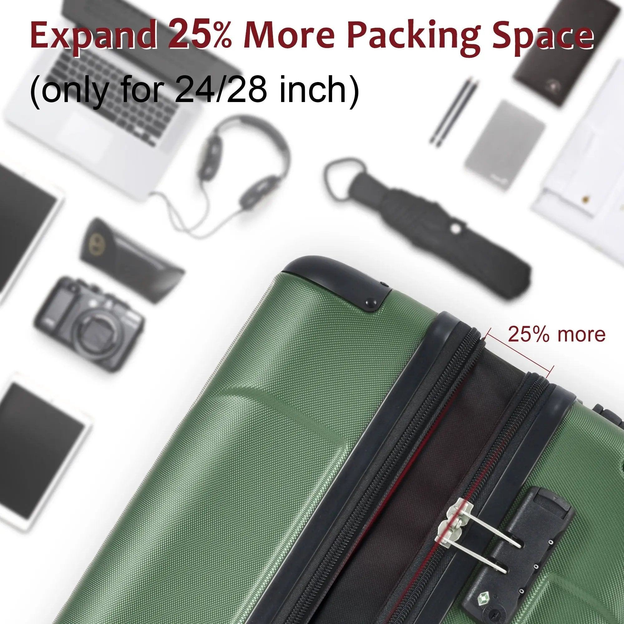 Lightweight Durable ABS Hardshell Luggage - 24-Inch (Green) by HouseOfZazla