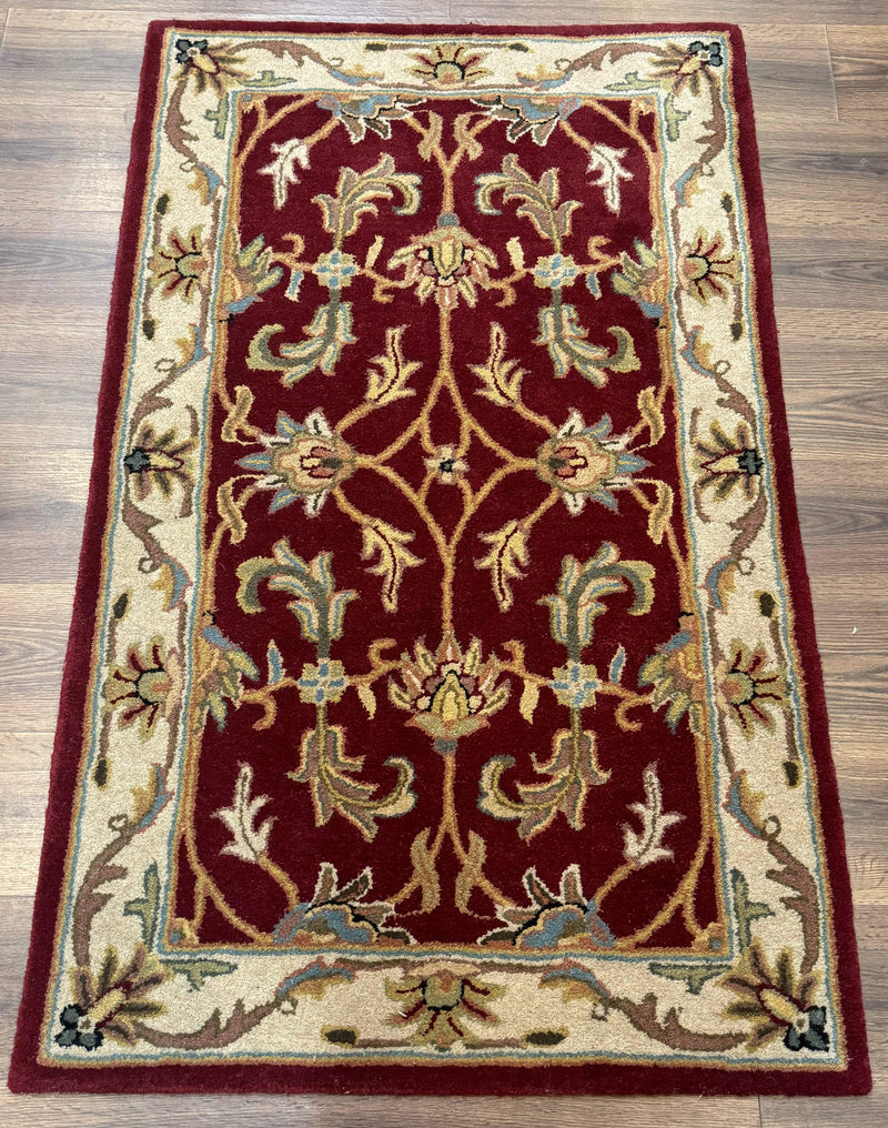 Small Floral Wool Rug 3x5, Safavieh Heritage Collection, Dark Red, Pair B by Jewel Rugs
