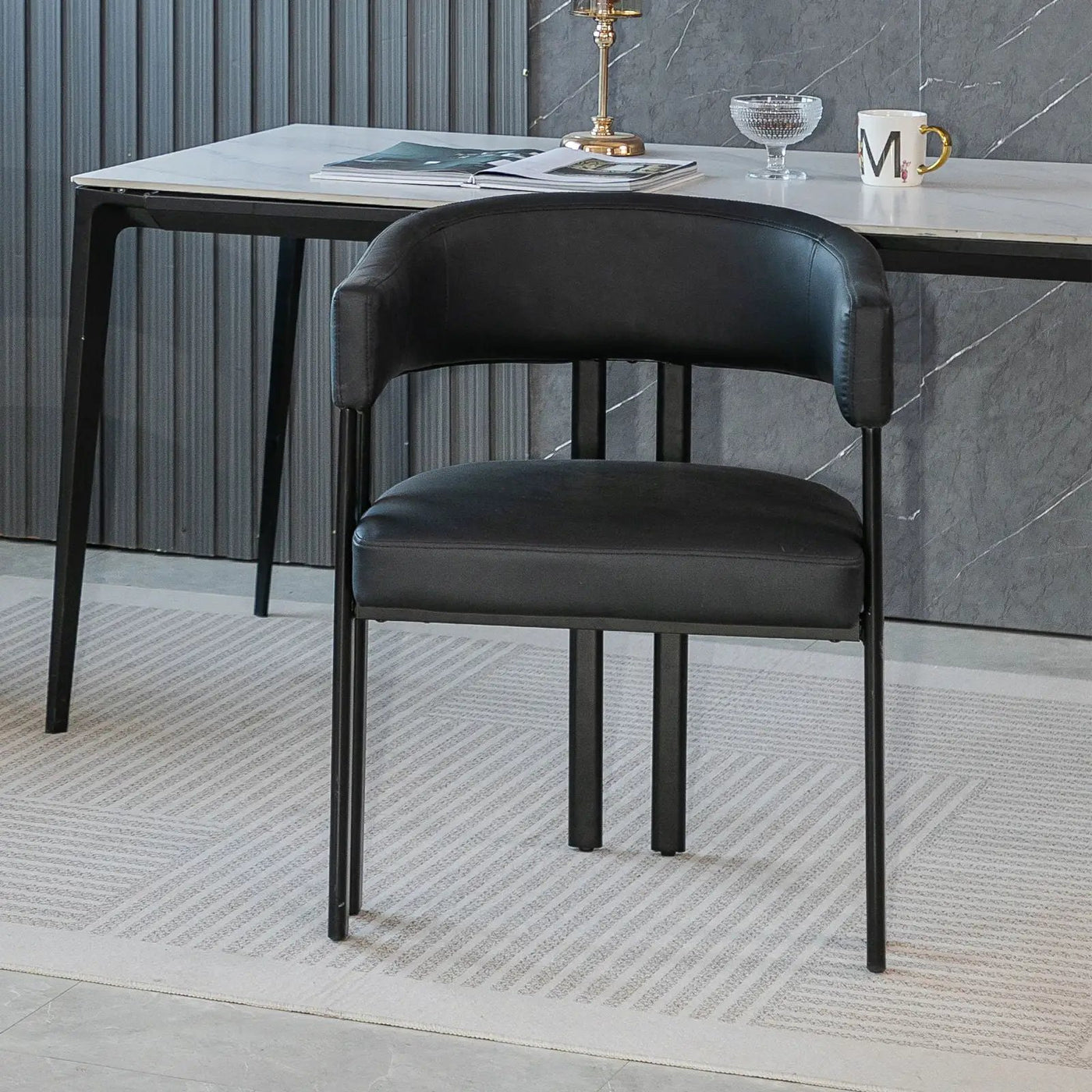 Modern Dining Upholstered Barrel Chair With Curved Back And Armrests by HouseOfZazla