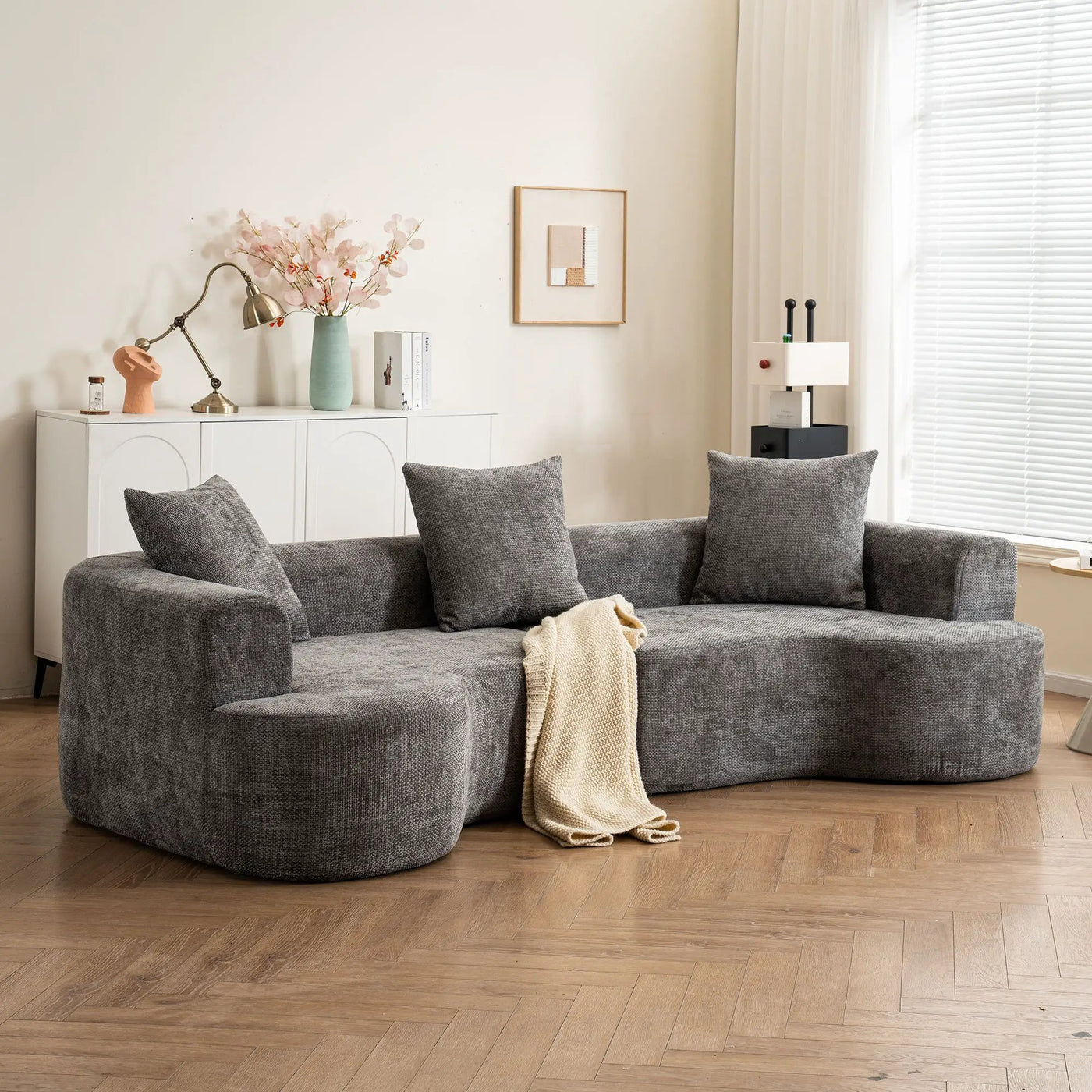Modern Style Ultra Smooth Curved Sofa With 3 Pillows by Unique Piece Furniture