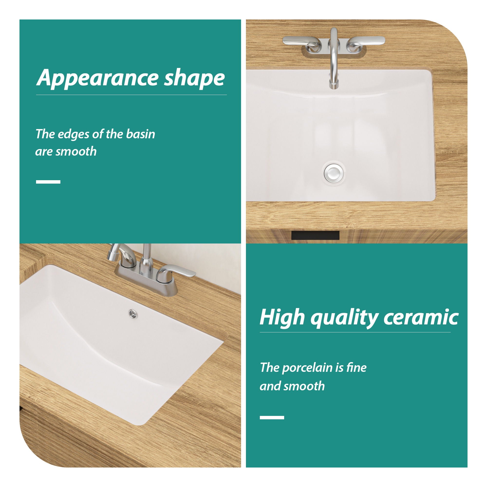 Modern Ceramic Undermount Bathroom Sink With Overflow, High Quality by HouseOfZazla