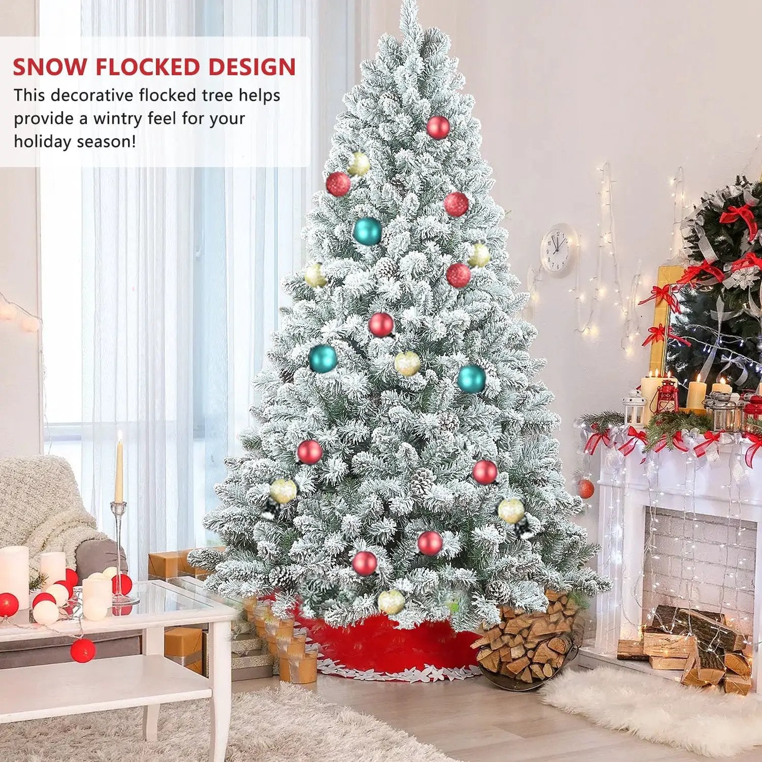 5FT Flocked Christmas Tree with Pine Cones by HouseOfZazla