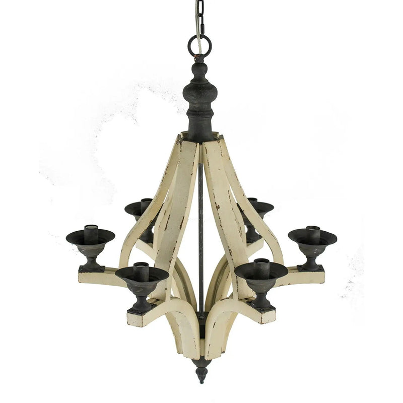 6 Light Wood Chandelier, Hanging Light Fixture With Adjustable Chain For Kitchen, Bulb Not Included - Cream by Unique Piece Furniture