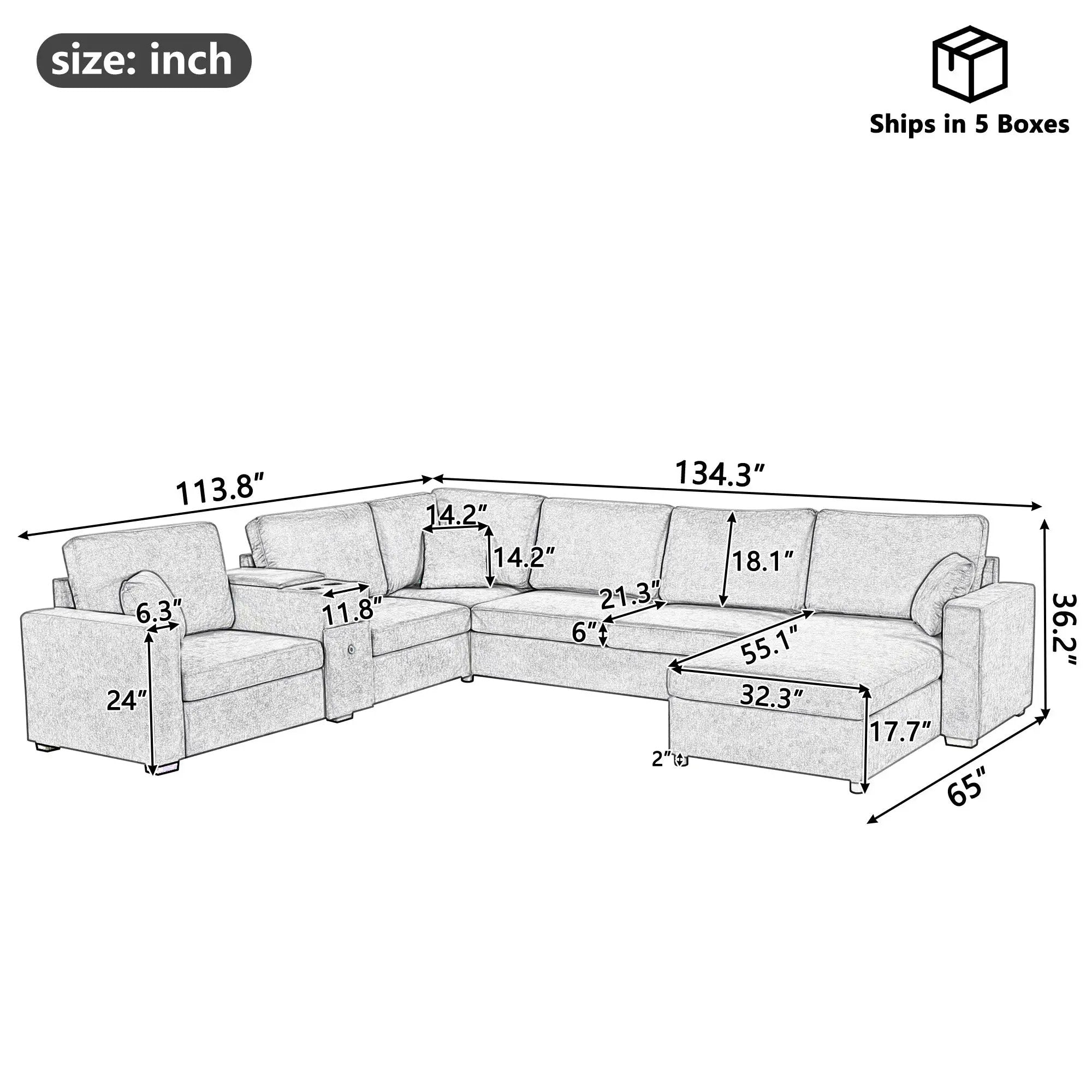5-Seat Modular Sectional Sofa Couch by HouseOfZazla