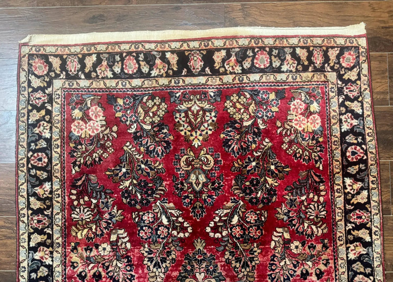 Antique Persian Sarouk Rug 4x7, Floral, Red 1920s Persian Wool Carpet by Jewel Rugs