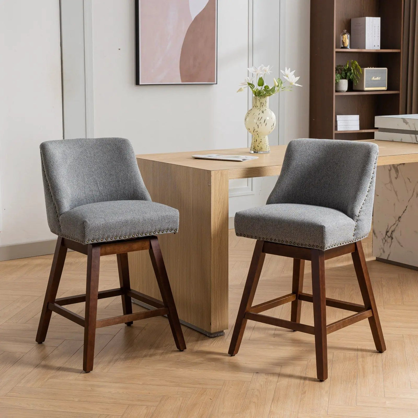 Counter Height Swivel Barstools, 26'' H Seat Height Upholstered Bar Stools (Set of 2), Fabric by HouseOfZazla