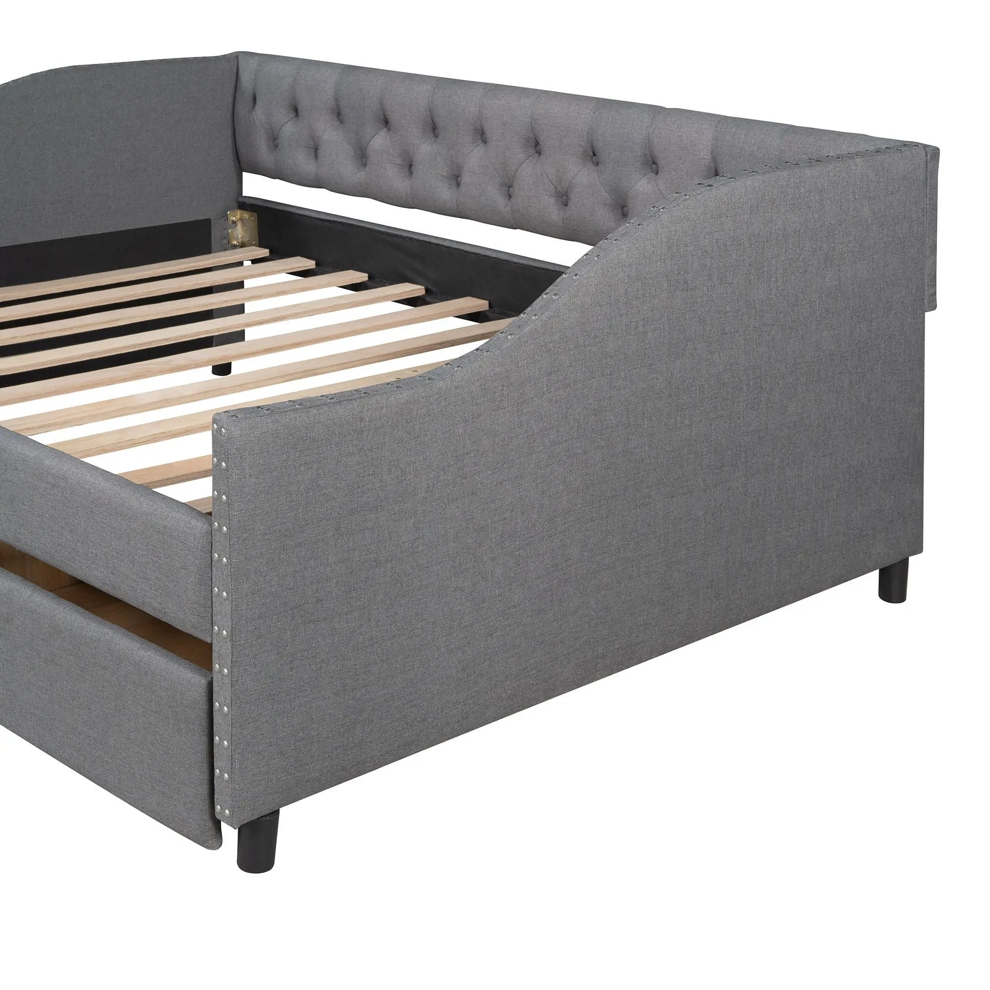 Upholstered Daybed With Two Drawers, Wood Slat Support by HouseOfZazla