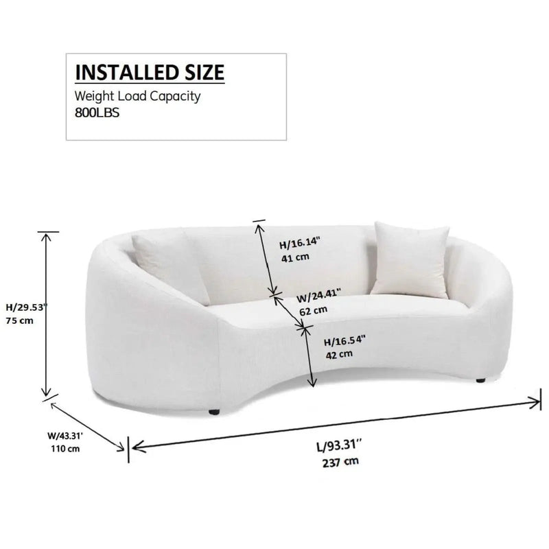 Curved 3 Seater Sofa For Living Room - White by Unique Piece Furniture