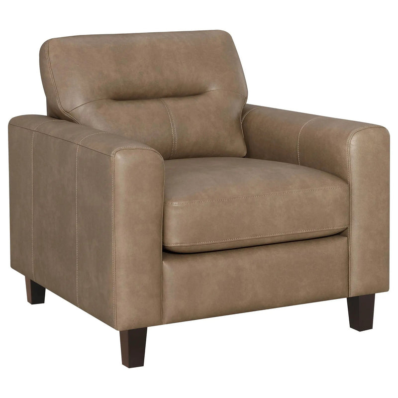 Scotland Faux Leather Upholstered Track Arm Chair Brown by Unique Piece Furniture