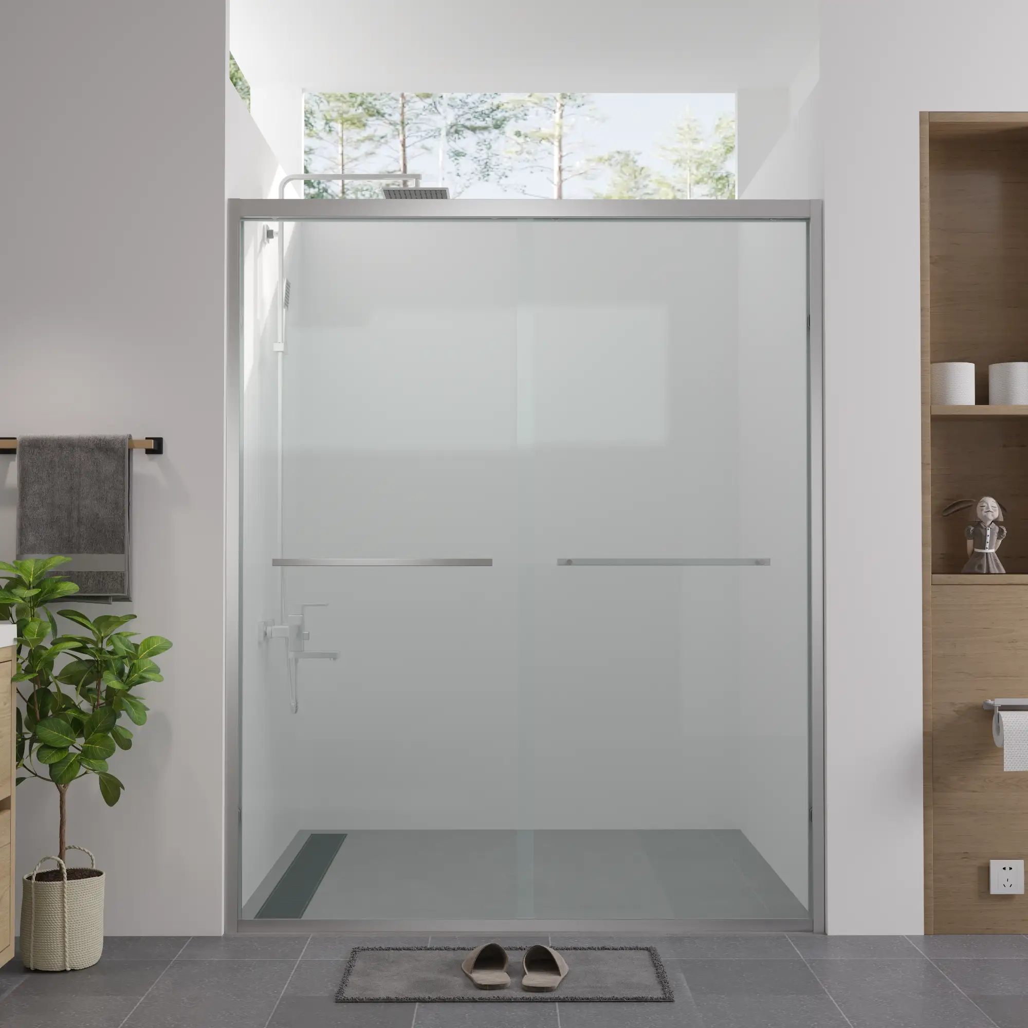 56-60"x74" Aluminum Frame Double Sliding Shower Door by HouseOfZazla