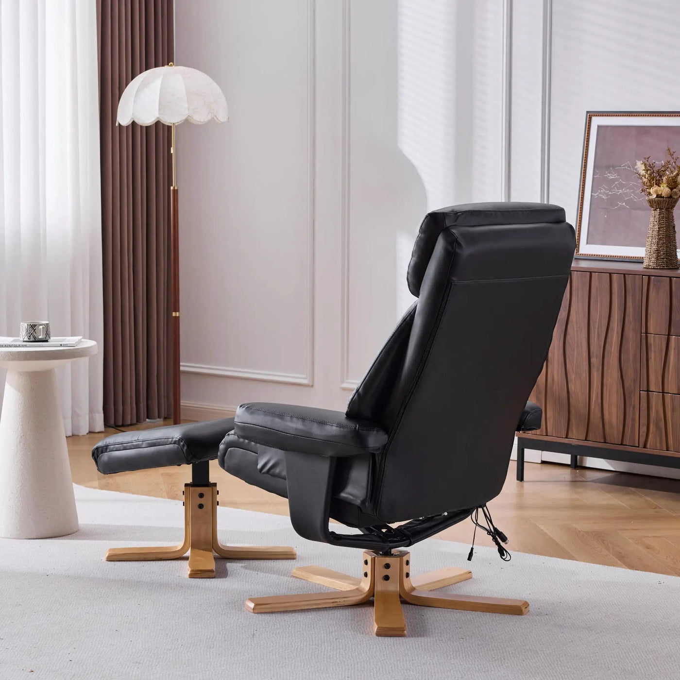 Upholstered Heated Massage 360° Swivel Accent Chair With Ottoman by HouseOfZazla