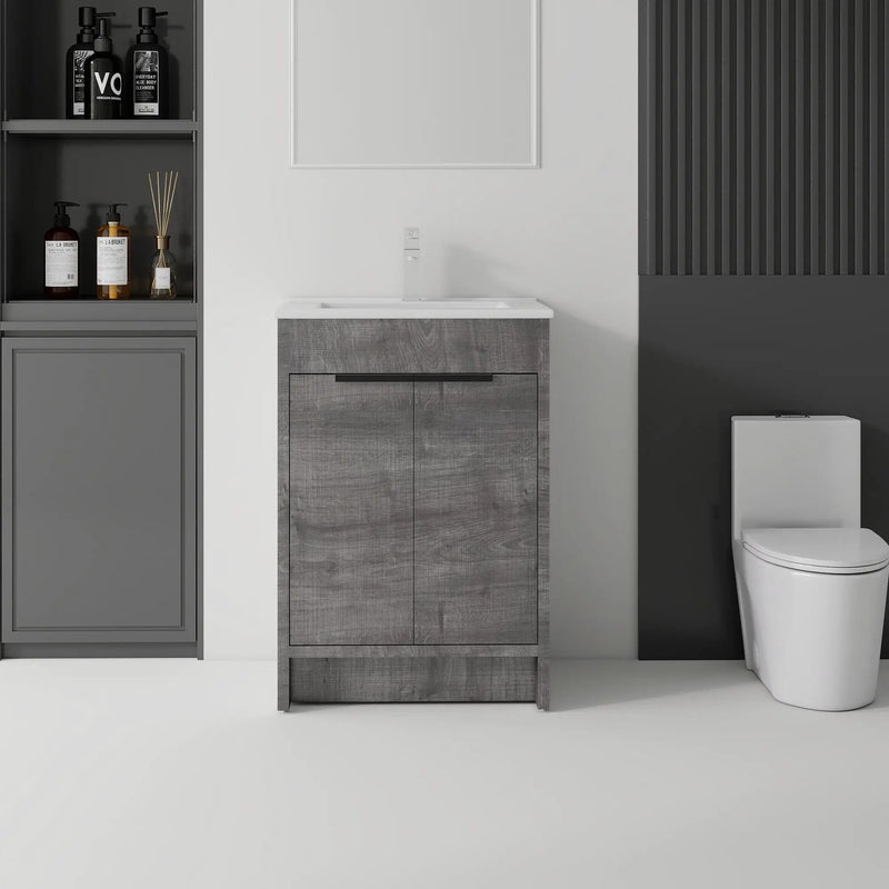 24 Inch Floating Bathroom Vanity with Ceramic Sink and Soft-Close Door by HouseOfZazla