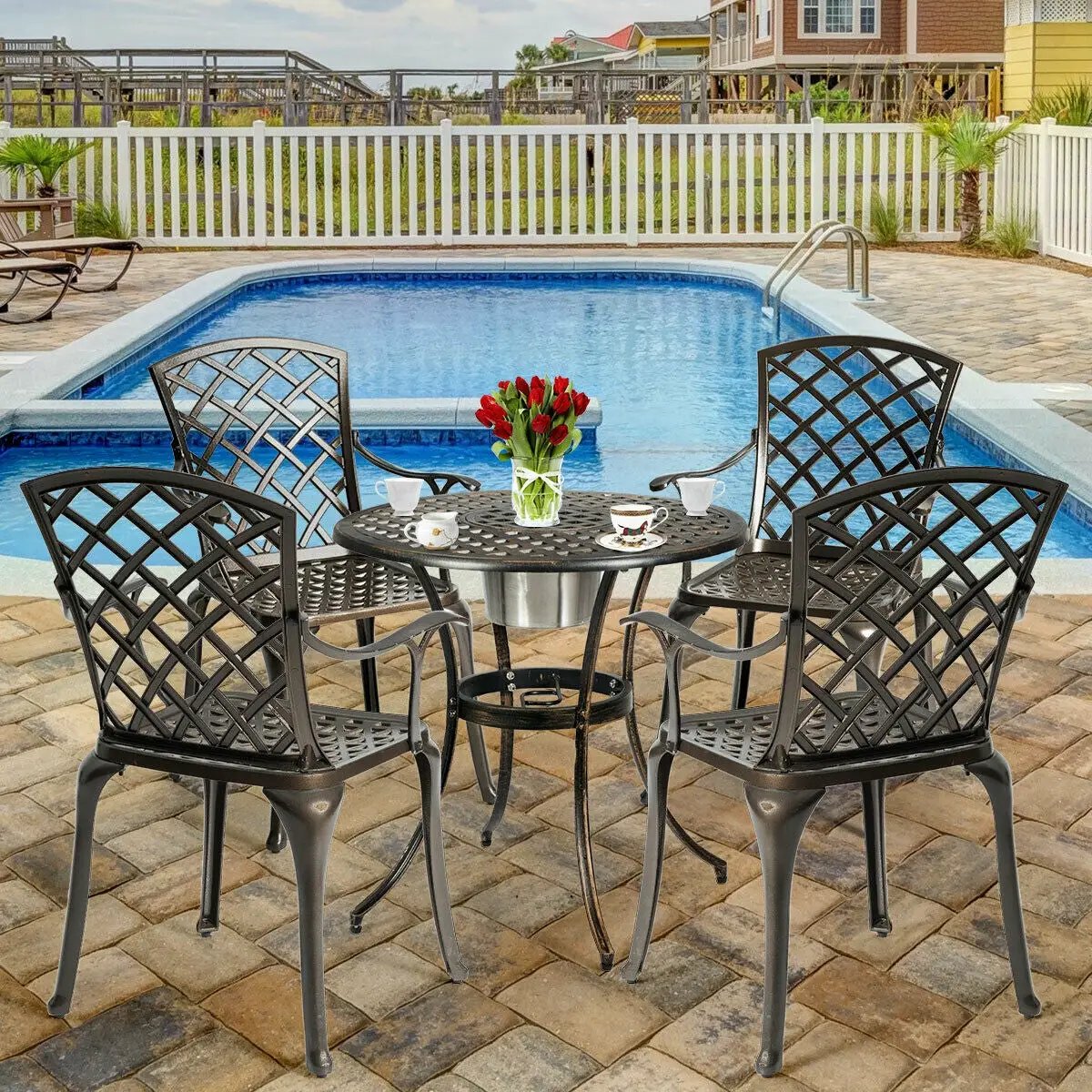 Outdoor Aluminum Dining Set of 2 Patio Bistro Chairs by DirectDeals
