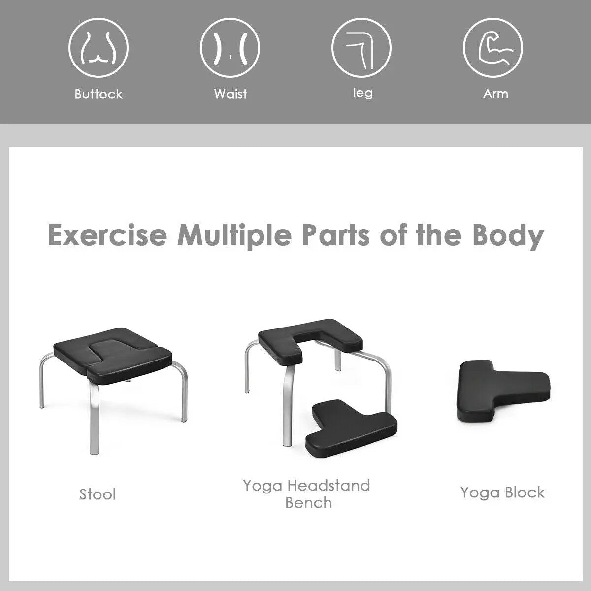 Yoga Iron Headstand Bench with PVC Pads for Family Gym-Black by DirectDeals