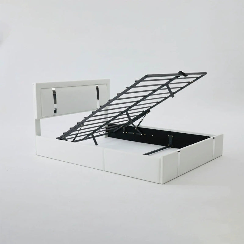 Upholstered Platform Bed Frame With Adjustable LED Headboard, USB C-Charging, Hydraulic Lift by Unique Piece Furniture