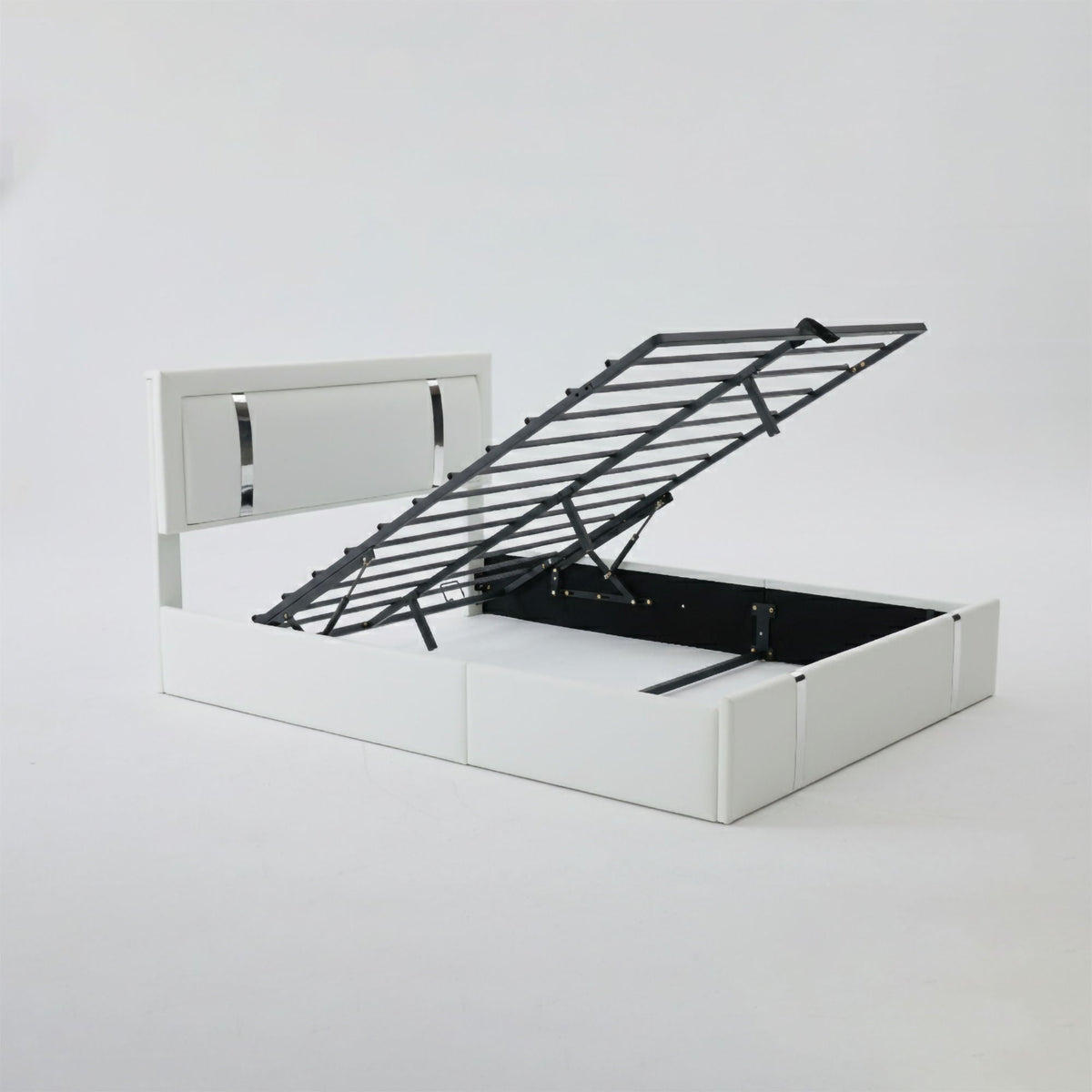 Upholstered Platform Bed Frame with Adjustable LED Headboard and Storage - Black or White, photo 24 of 28
