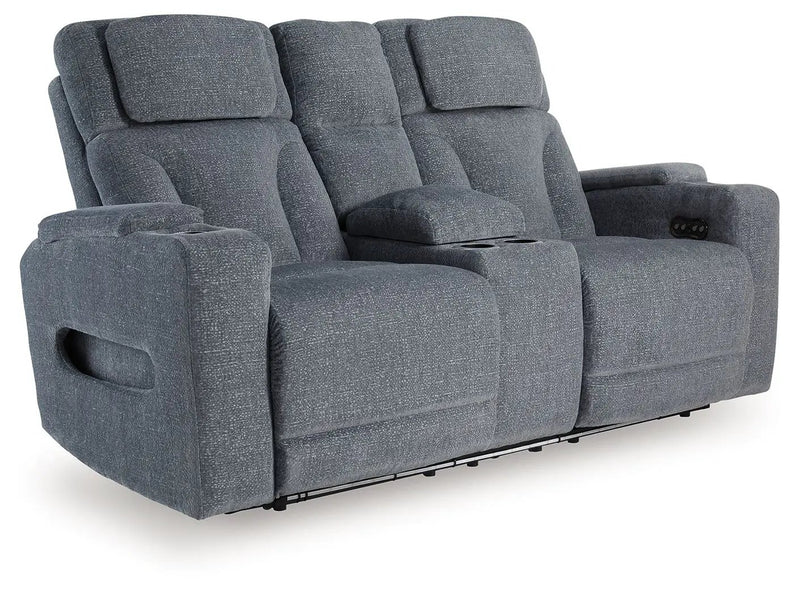 Studio Cave - Power Reclining Loveseat with Console - Steel by Unique Piece Furniture