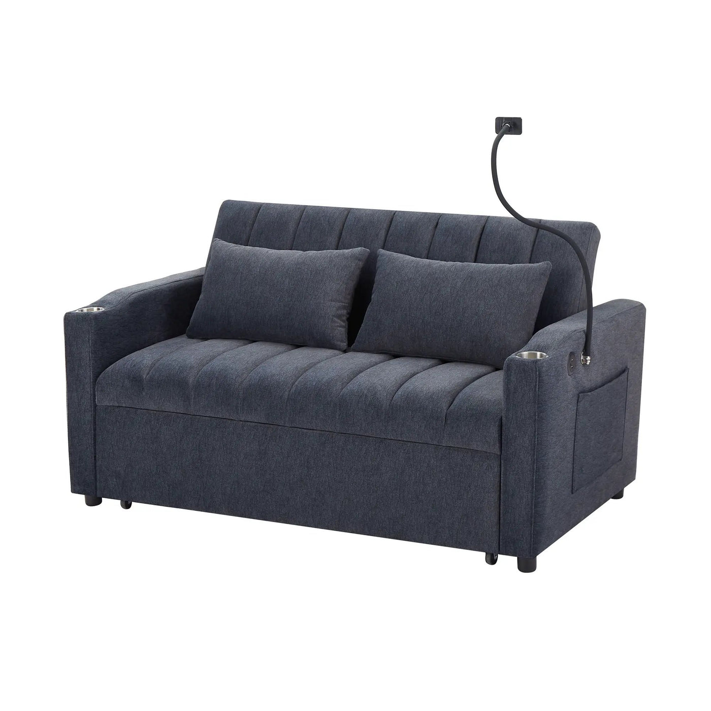 Convertible Sofa Bed Loveseat Sofa With Three USB Ports, Two Side Pockets, Two Cup Holders And 360° swivel Phone Holder For Living Room by HouseOfZazla