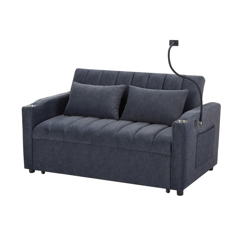 Convertible Sofa Bed Loveseat Sofa With Three USB Ports, Two Side Pockets, Two Cup Holders And 360° swivel Phone Holder For Living Room by Unique Piece Furniture