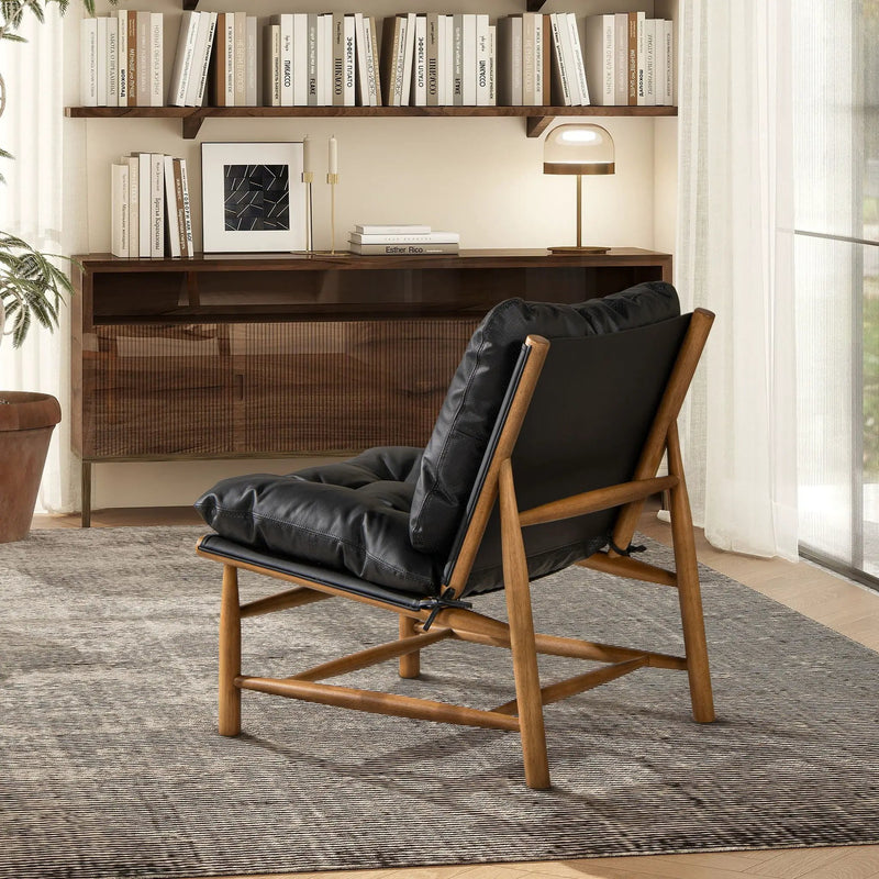 Oxford Leather Mid-Century Modern Accent Chair - Noir Black by HouseOfZazla