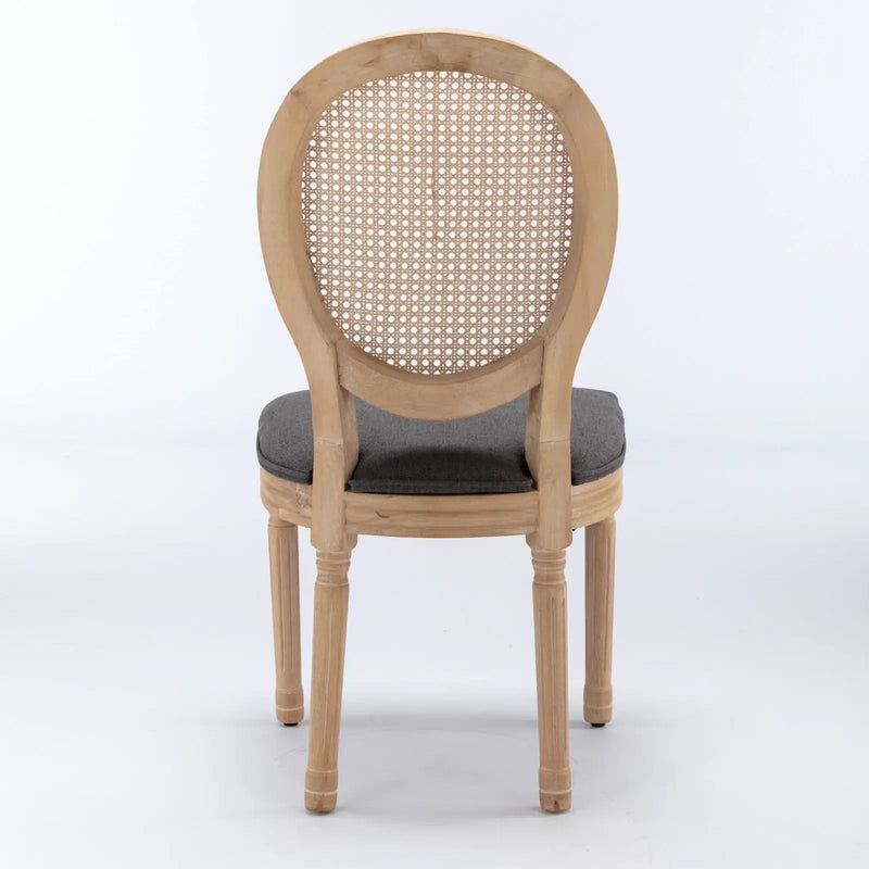 French Style Solid Wood Frame Antique Painting Fabric Rattan Back Dining Chair (Set of 2) by Unique Piece Furniture