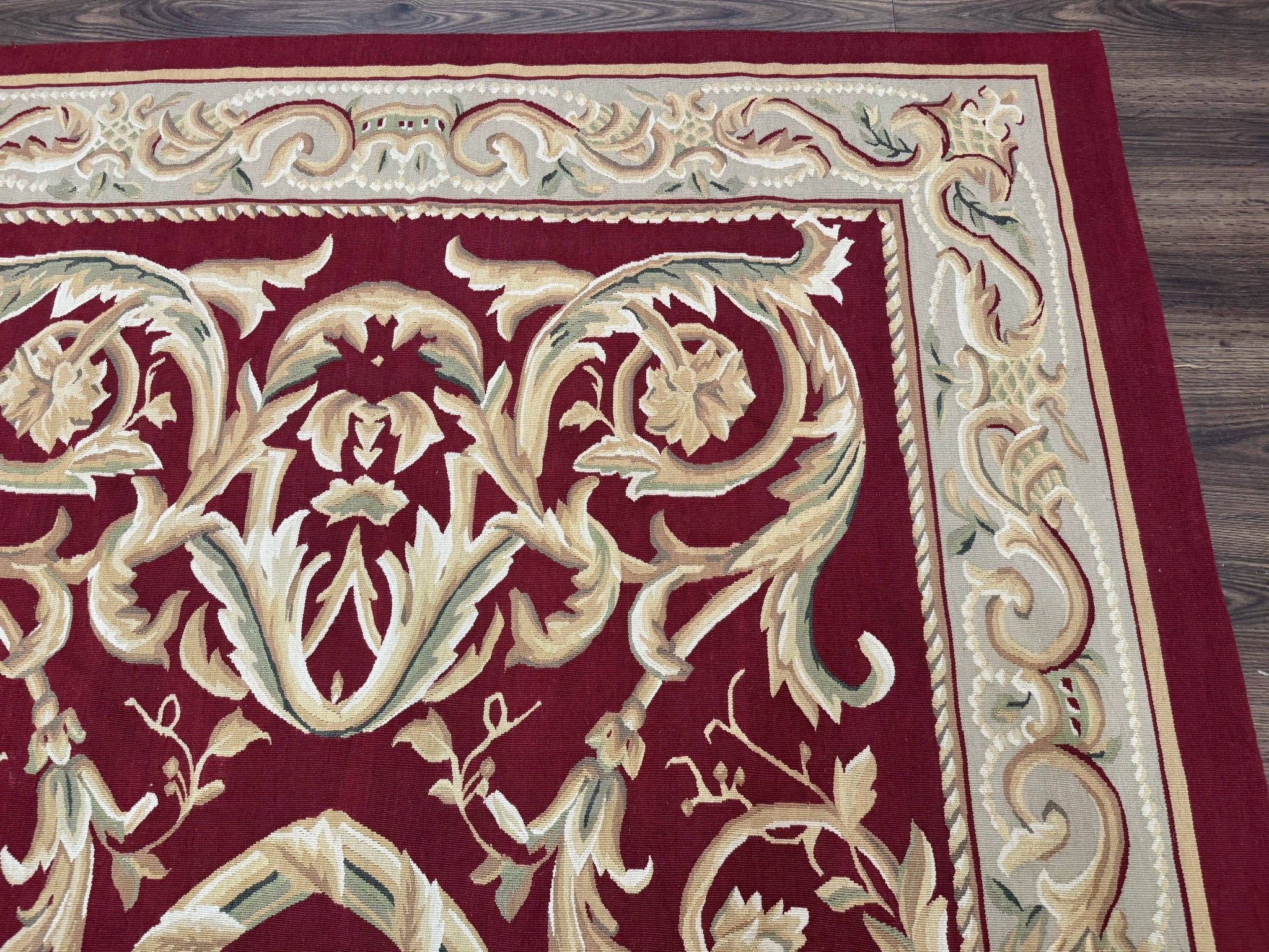 Burgundy Aubusson Rug 6x9, Vintage Wool Carpet by Jewel Rugs