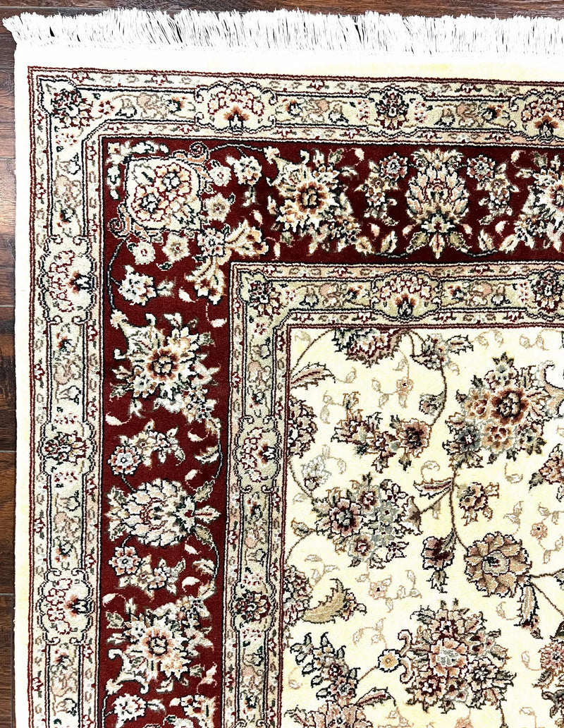 Pak Persian Rug 6x9, Floral Allover Carpet 6 x 9 ft, Cream and Maroon Hand Knotted Wool and Silk Fine Oriental Rug, Traditional Vintage Rug by Jewel Rugs