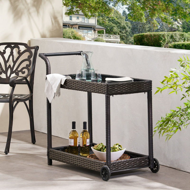 Resin Wicker Bar Cart With Metal Frame - Brown by HouseOfZazla