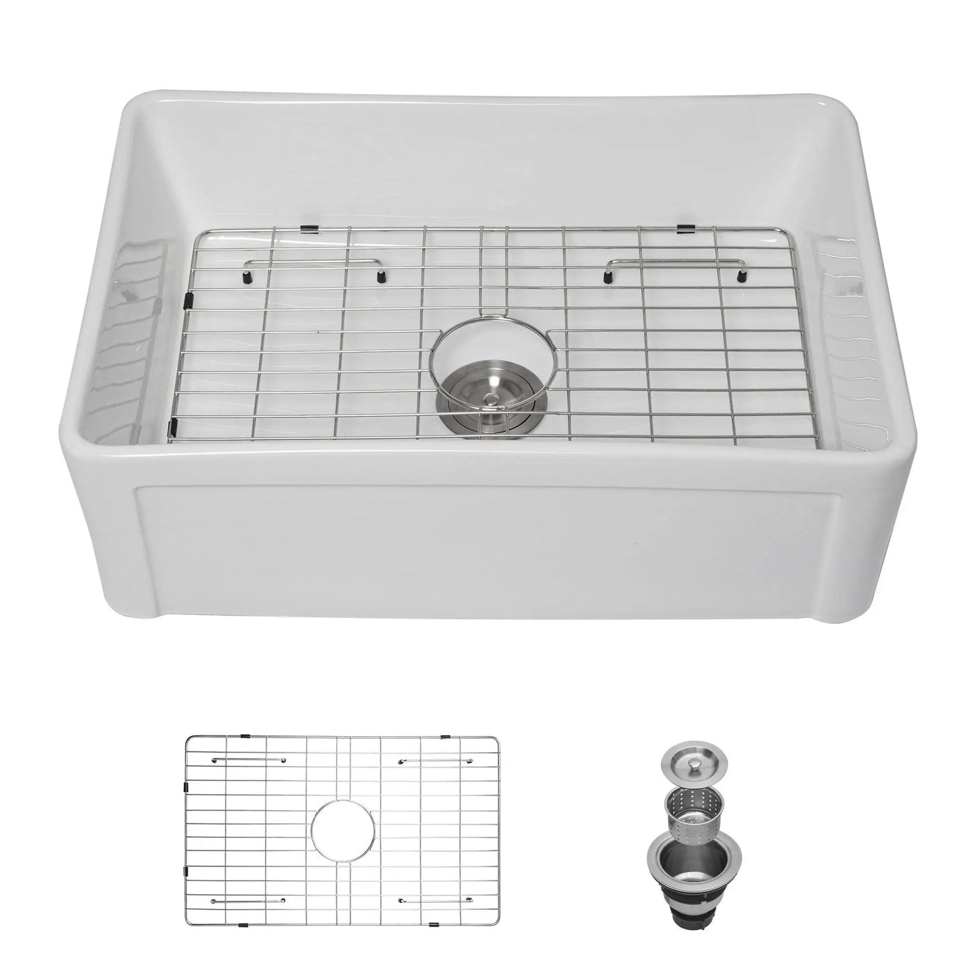 Apron Front Reversible Single Bowl Kitchen Sink & Grid And Strainer by HouseOfZazla