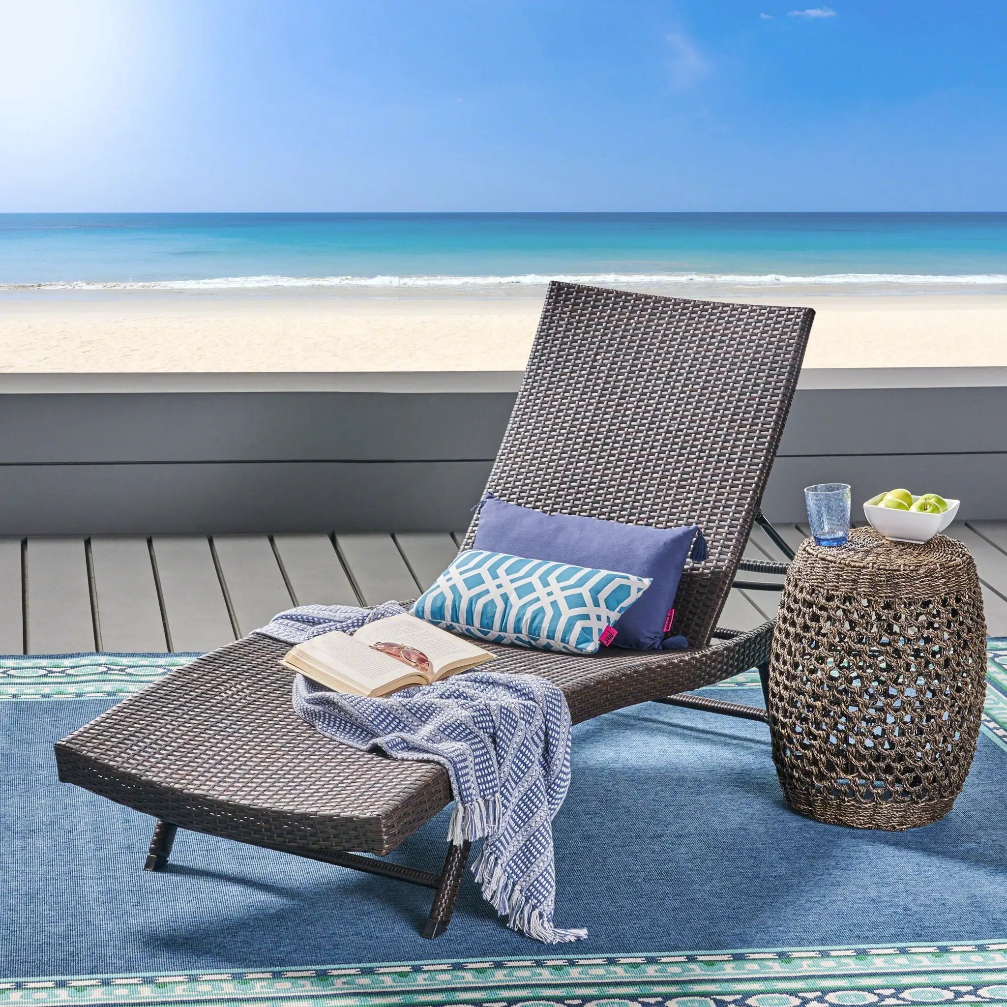 Kauai Modern Style PE Wicker Chaise Lounge - Brown Multi by HouseOfZazla