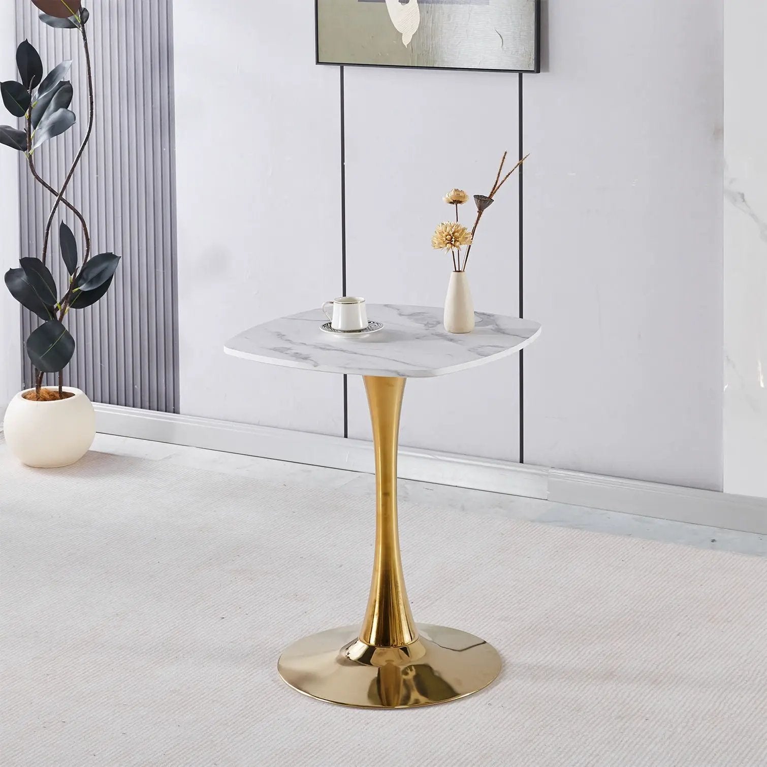 Square Tulip Dining Table For 2 - 4 People - Golden / White by Unique Piece Furniture