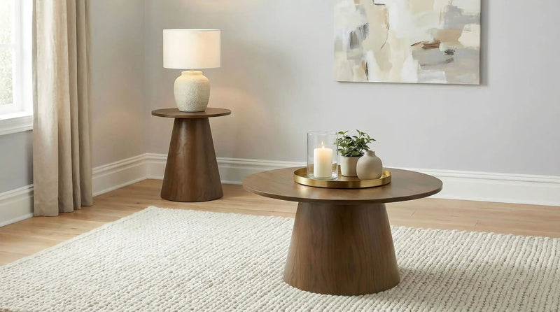 Franklin Round Wood Pedestal Side End Table Dark Brown by Unique Piece Furniture