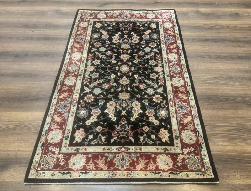 Black Sino Persian Rug 3x5, Wool with Silk Highlights, Floral, Fine 170 KPSI by Jewel Rugs