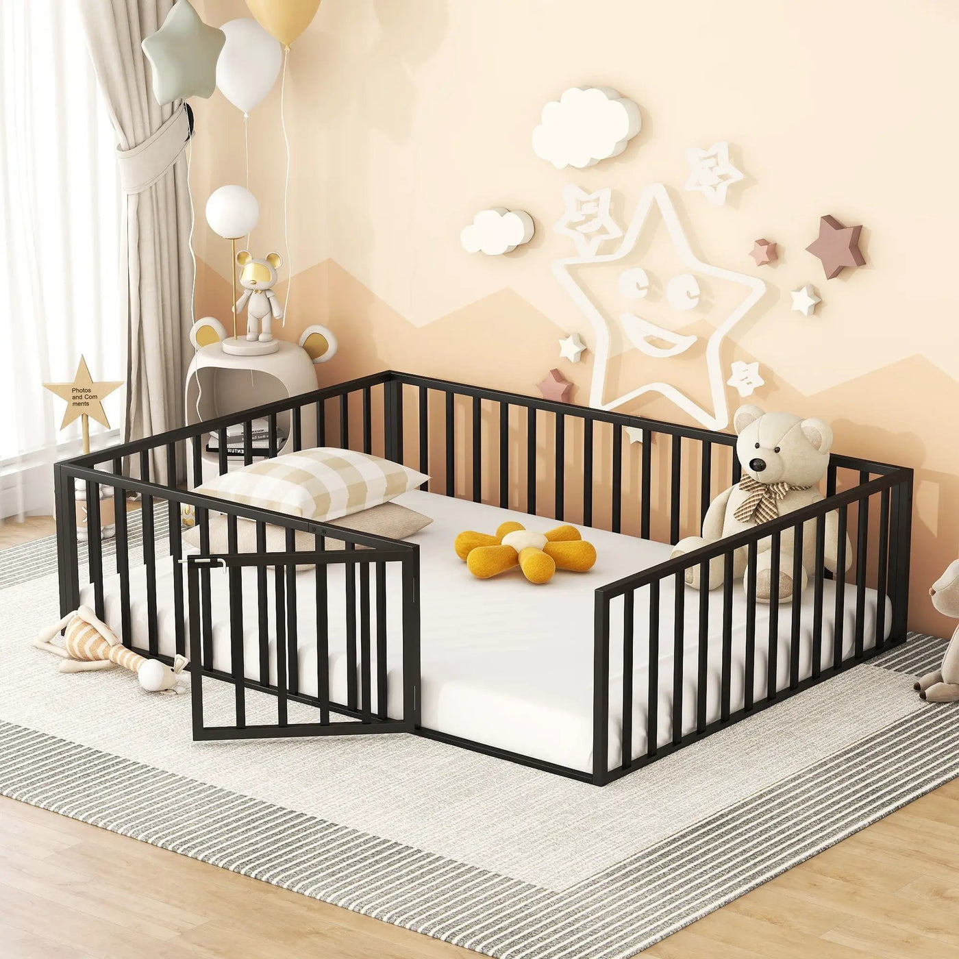 Metal Floor Bed Frame With Fence And Door by Unique Piece Furniture