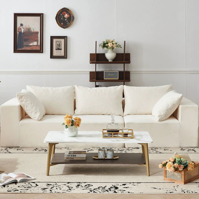 Coffee Table Rectangular Center Table For Living Room Open Space Side Table With Metal Frame - Golden / White