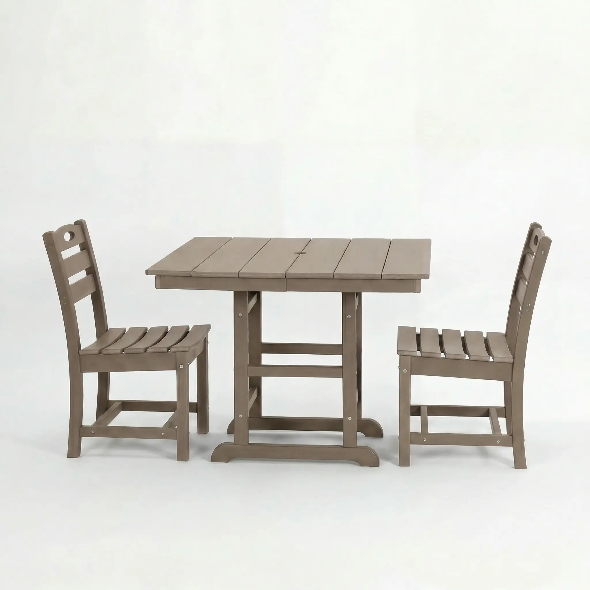 Antique Wood HDPE Outdoor Patio Dining Set, 37.8 in. Square Table with 2 Chairs by HouseOfZazla