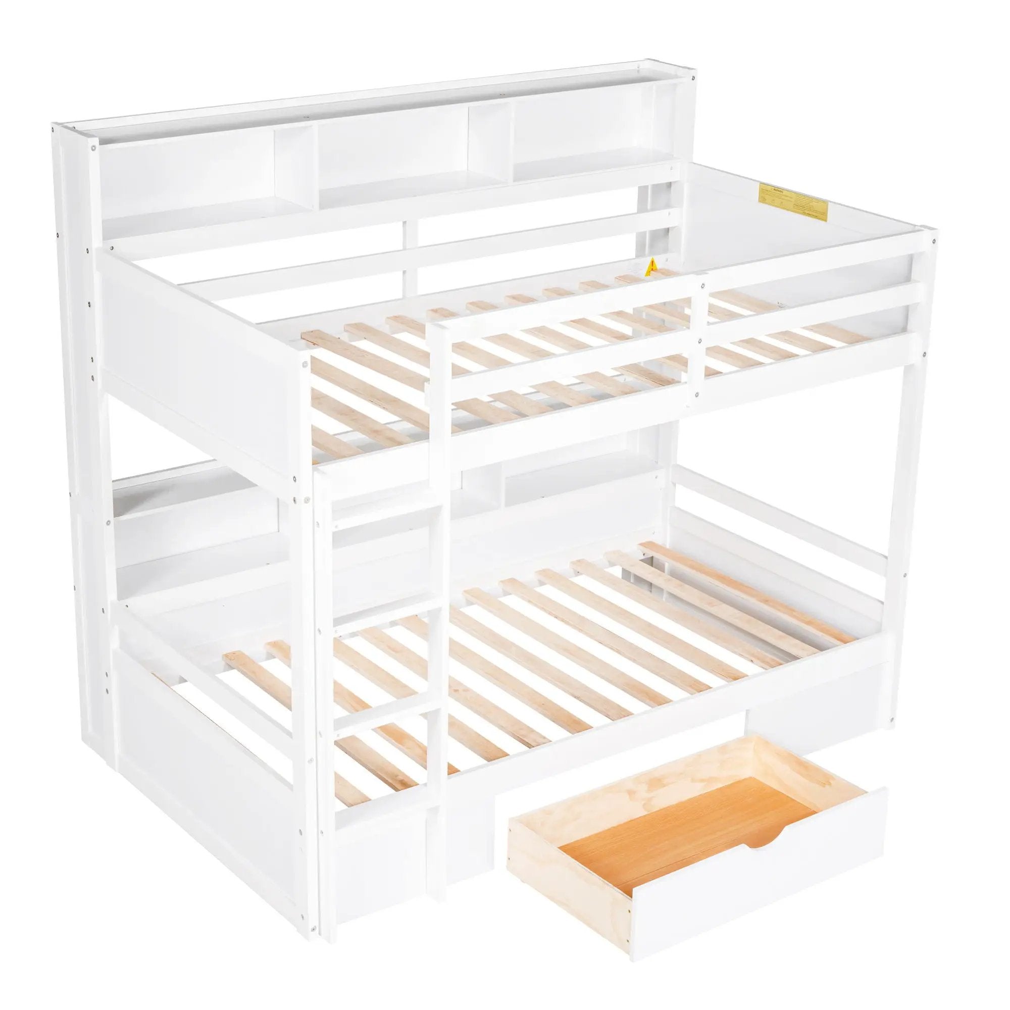 Twin Size Bunk Bed With Built-In Shelves Beside Both Upper And Down Bed And Storage Drawer by Unique Piece Furniture