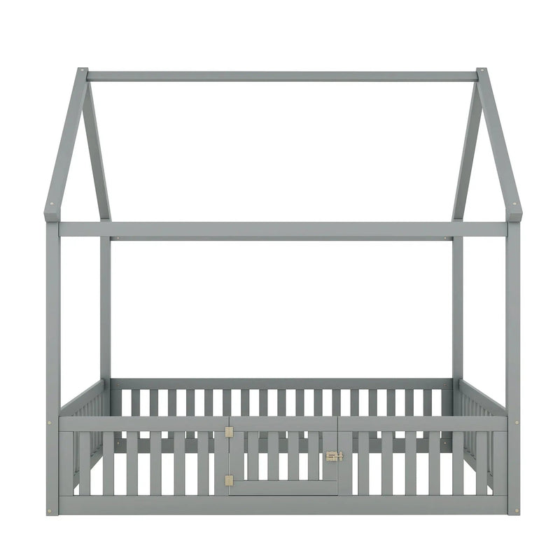 Wood House Bed With Fence And Door by HouseOfZazla