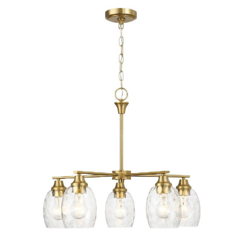 5 Lights Linear Arms With Chain Chandelier - Clear / Gold by HouseOfZazla